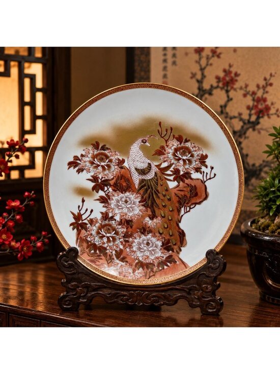 Kutani Other - Kutani Peacock Peony Plate Gold from the Meiji period